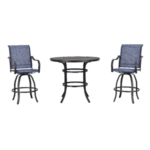 patio festival fabric 3-piece outdoor bistro set in black/blue