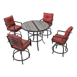 patio festival fabric 5-piece outdoor bistro set in red/black