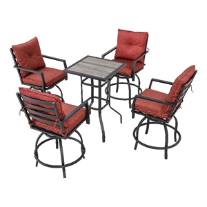 patio festival fabric 5-piece outdoor bistro set in red and black