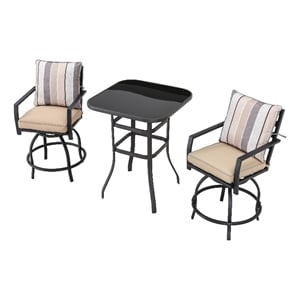 patio festival fabric 3-piece outdoor bistro set in beige and black