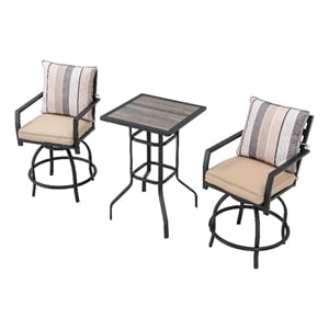 patio festival fabric 3-piece outdoor bistro set in black/beige