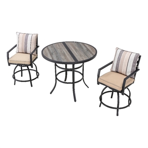 patio festival fabric 3-piece outdoor bistro set in black & beige