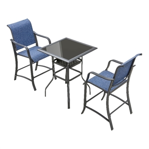 patio festival metal 3-piece outdoor dining set in blue/black
