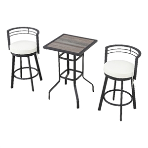patio festival 3-piece metal outdoor dining bistro set in off white and black