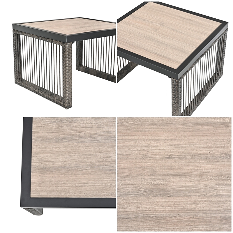 Patio Festival Outdoor Wicker / Rattan and Metal Side End Table in Gray