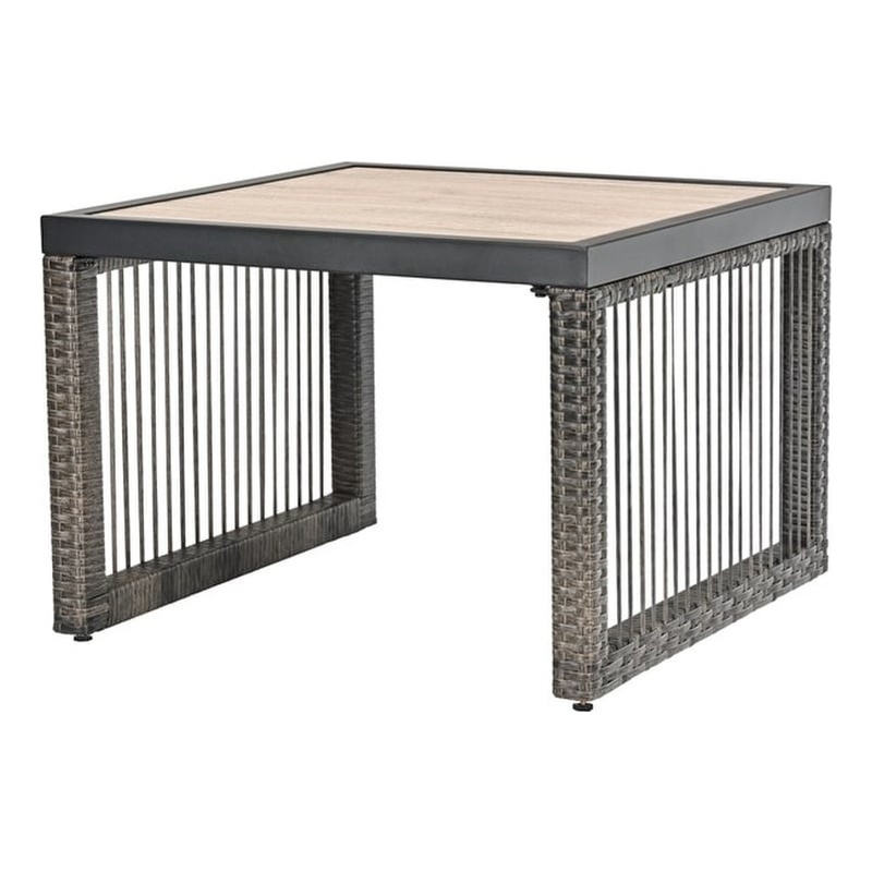 Patio Festival Outdoor Wicker / Rattan and Metal Side End Table in Gray