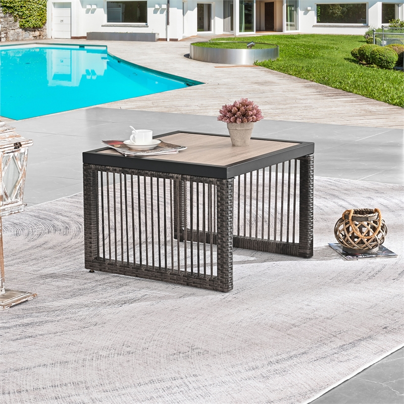 Patio Festival Outdoor Wicker / Rattan and Metal Side End Table in Gray