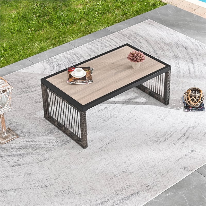 Patio Festival Outdoor Wicker / Rattan and Metal Coffee Table in Gray