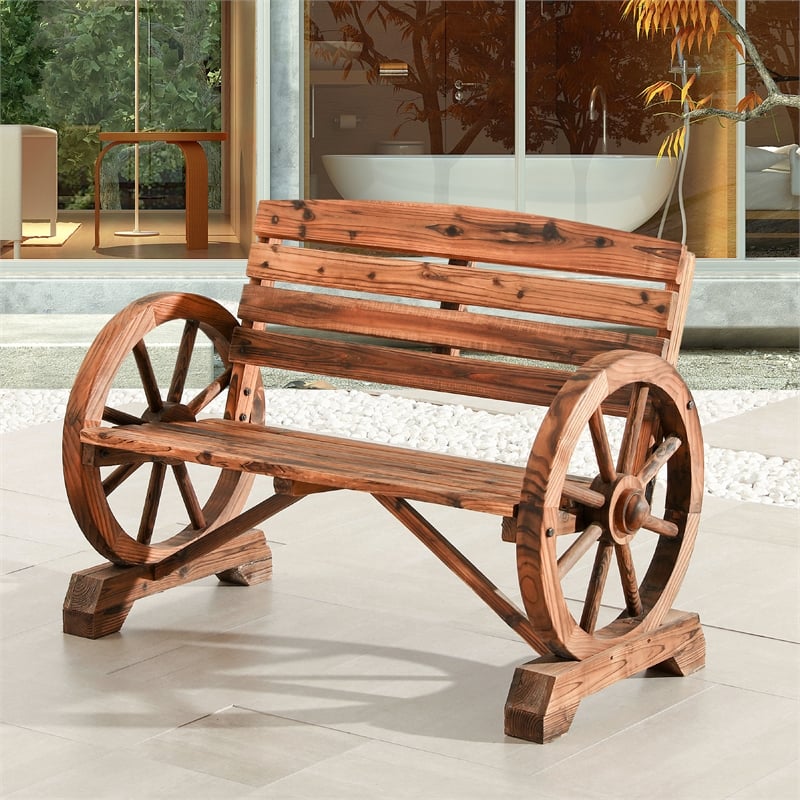 Patio Festival Outdoor Adirondack Solid Wood Bench in Natural Color