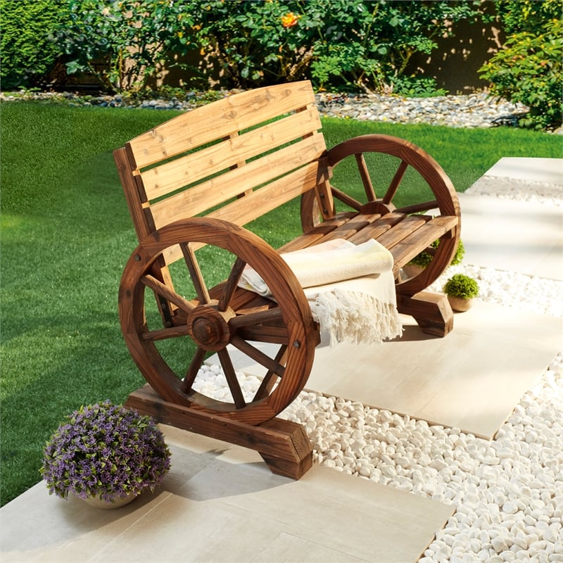 Patio Festival Outdoor Adirondack Solid Wood Bench in Natural Color