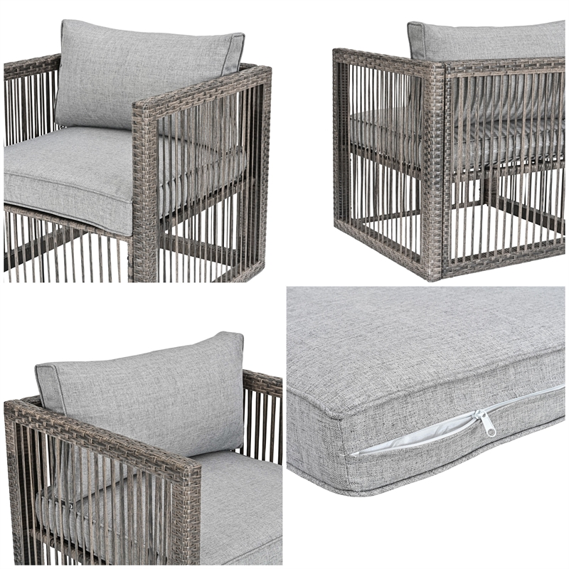 Patio Festival Traditional Wicker / Rattan Lounger Chair with Gray