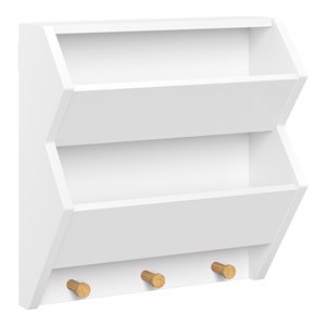 riverridge catch-all transitional wood kids wall shelf with hooks in white