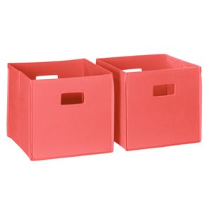 riverridge 2-piece traditional fabric folding storage bin set in coral pink