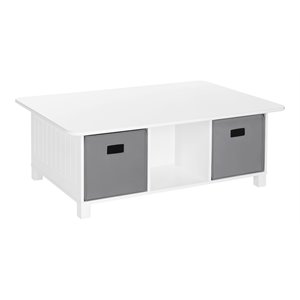 riverridge 6-cubby wood kids storage activity table and 2 bins in white/gray