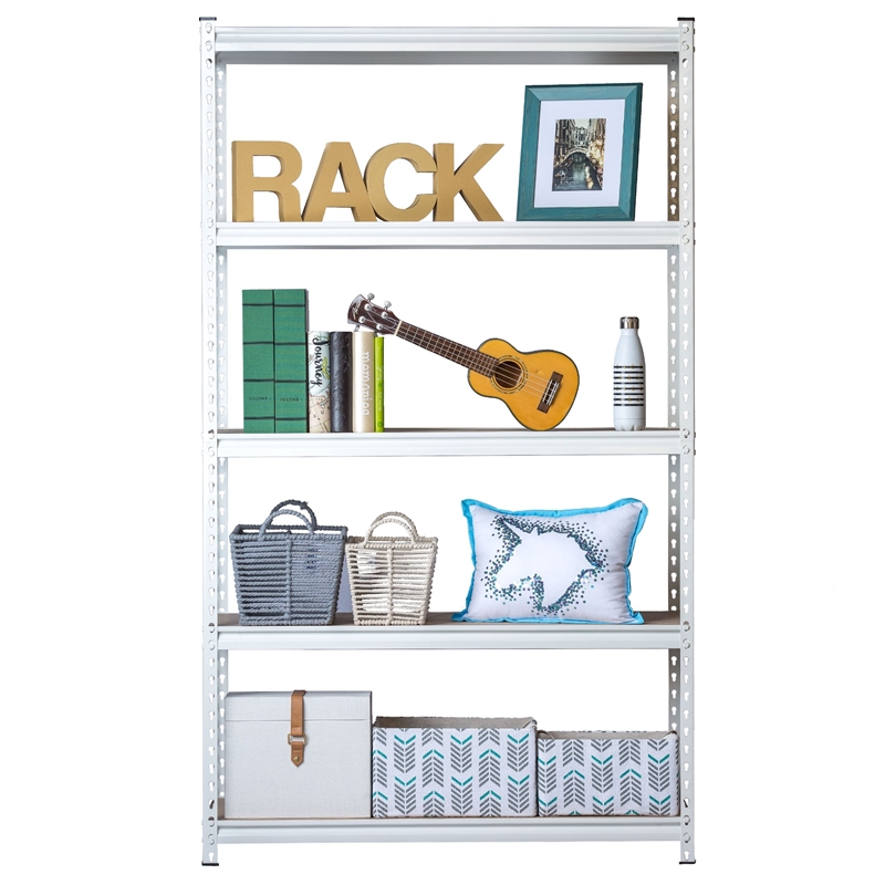 King's Rack 5-Tier Metal Boltless Storage Shelving in White/Wooden