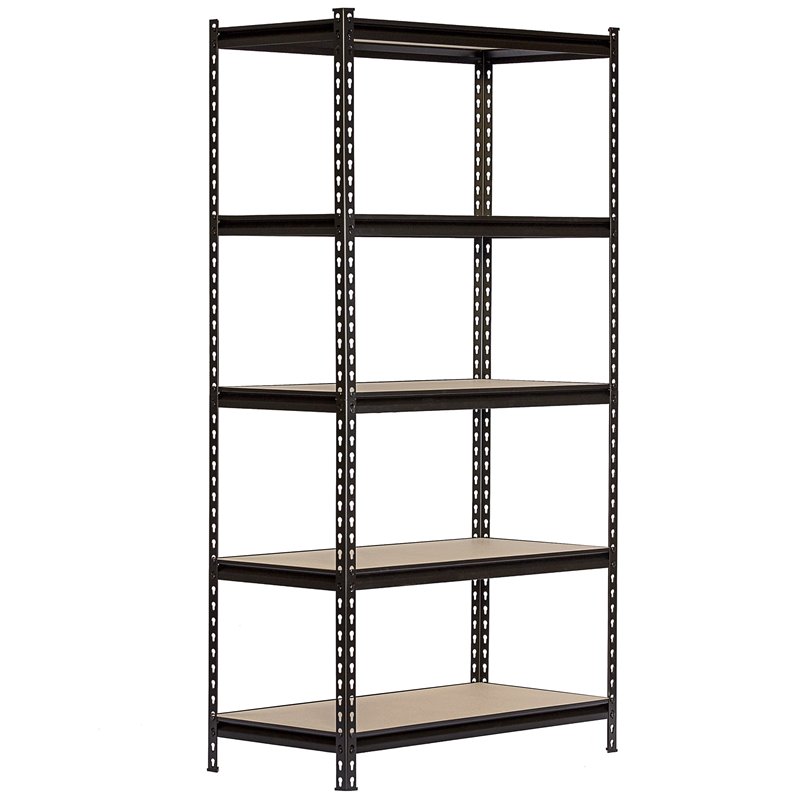 King's Rack 5-Tier Metal Boltless Storage Shelving in Black & Wooden