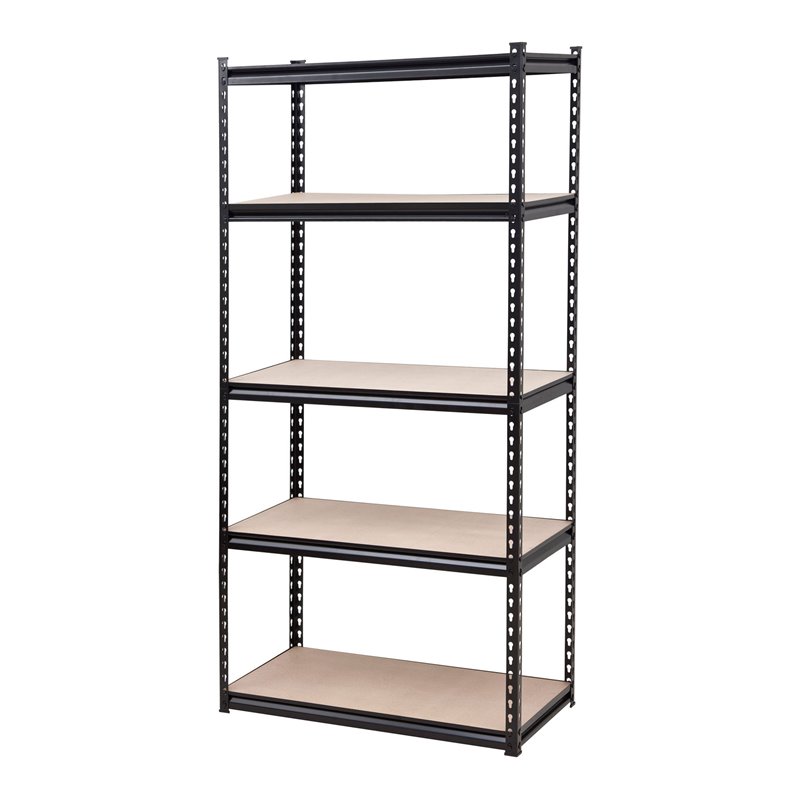 King's Rack 5-Tier Metal Boltless Storage Shelving in Black & Wooden
