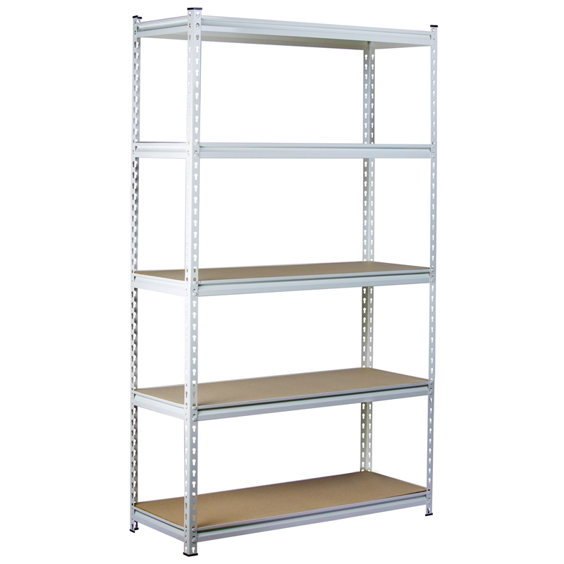 King's Rack 5-Tier Metal Boltless Storage Shelving in White & Wooden