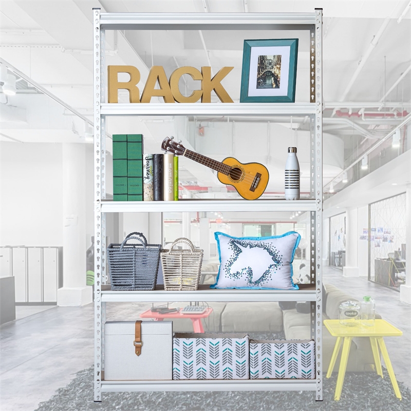 King's Rack 5-Tier Metal Boltless Storage Shelving in White & Wooden