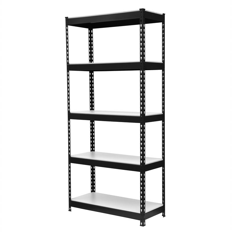 King's Rack 5-Tier Metal Boltless Storage Shelving in Black and Wooden