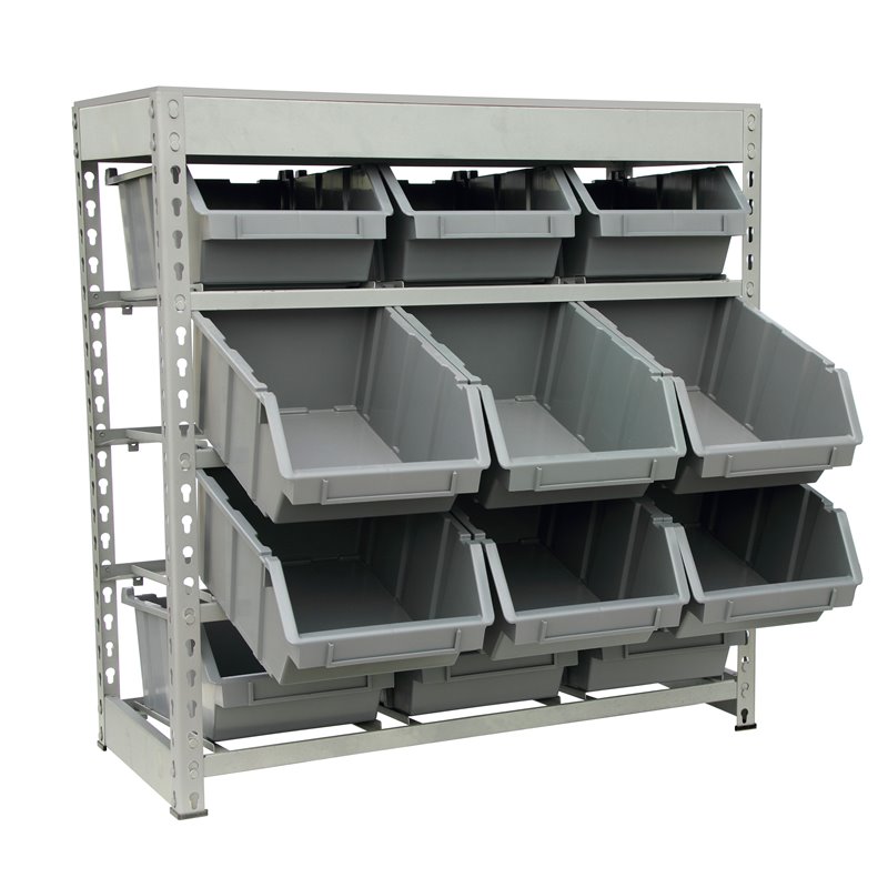 King's Rack 4-Tier Metal Organizer Shelving Rack with 12 Bins in Gray