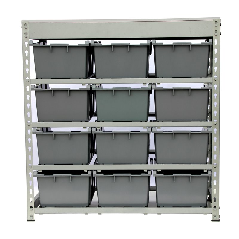 King's Rack 4-Tier Metal Organizer Shelving Rack with 12 Bins in Gray