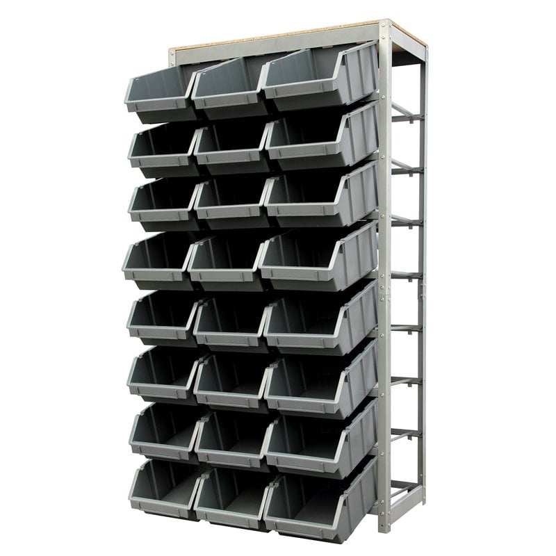 King's Rack 8-Tier Metal Organizer Shelving Rack with 24 Bins in Gray