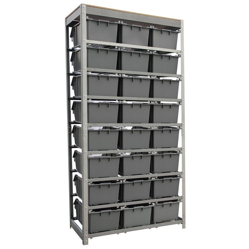 King's Rack 8-Tier Metal Organizer Shelving Rack with 24 Bins in Gray