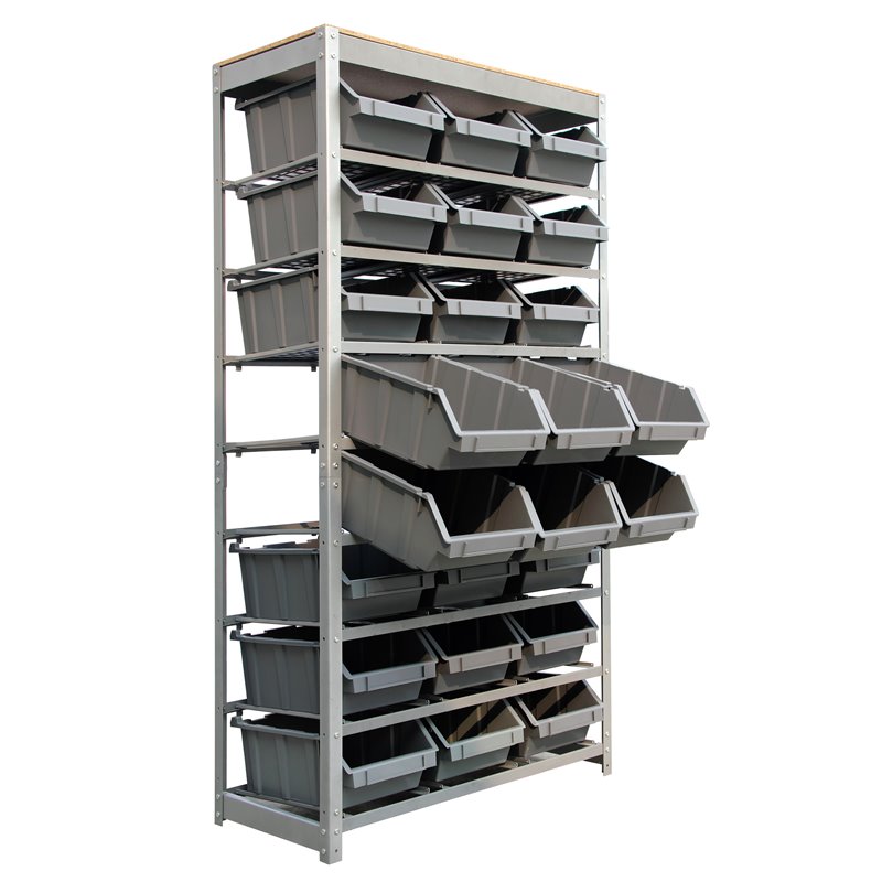 King's Rack 8-Tier Metal Organizer Shelving Rack with 24 Bins in Gray