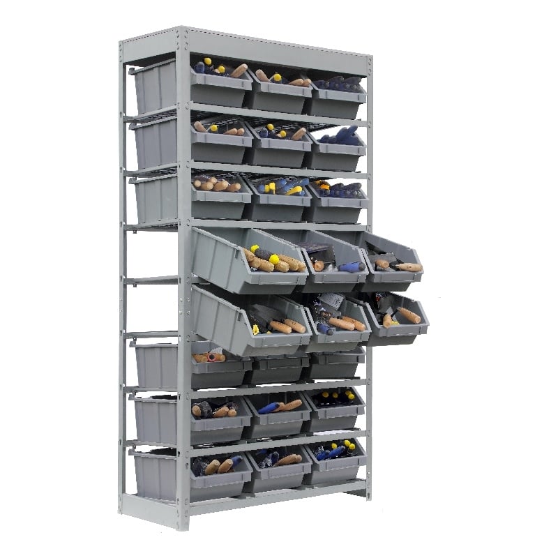 King's Rack 8-Tier Metal Organizer Shelving Rack with 24 Bins in Gray