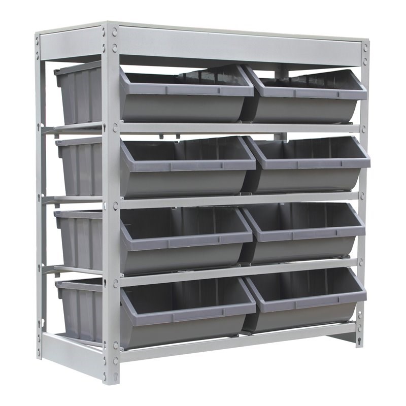 King's Rack 4-Tier Metal Organizer Shelving Rack with 8 Bins in Gray