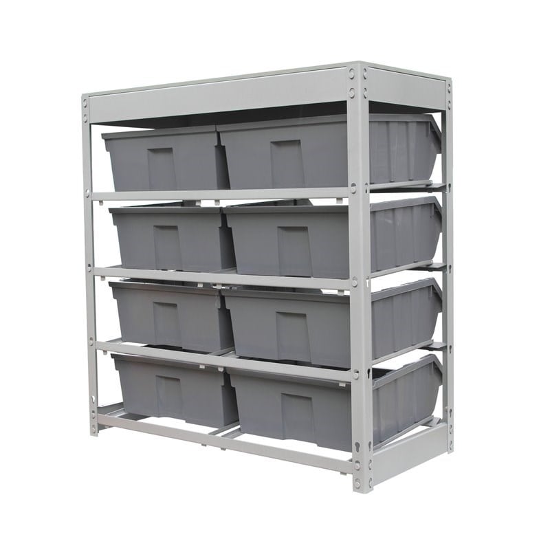 King's Rack 4-Tier Metal Organizer Shelving Rack with 8 Bins in Gray