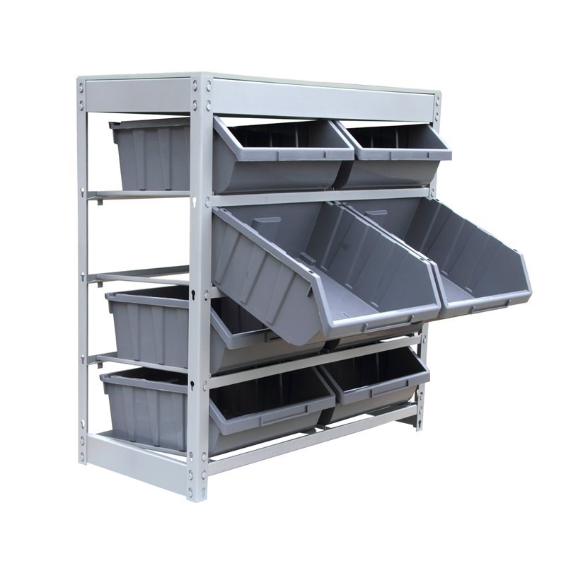 King's Rack 4-Tier Metal Organizer Shelving Rack with 8 Bins in Gray