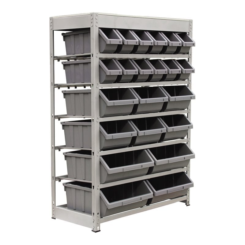 King's Rack 6-Tier Metal Organizer Shelving Rack with 22 Bins in Gray
