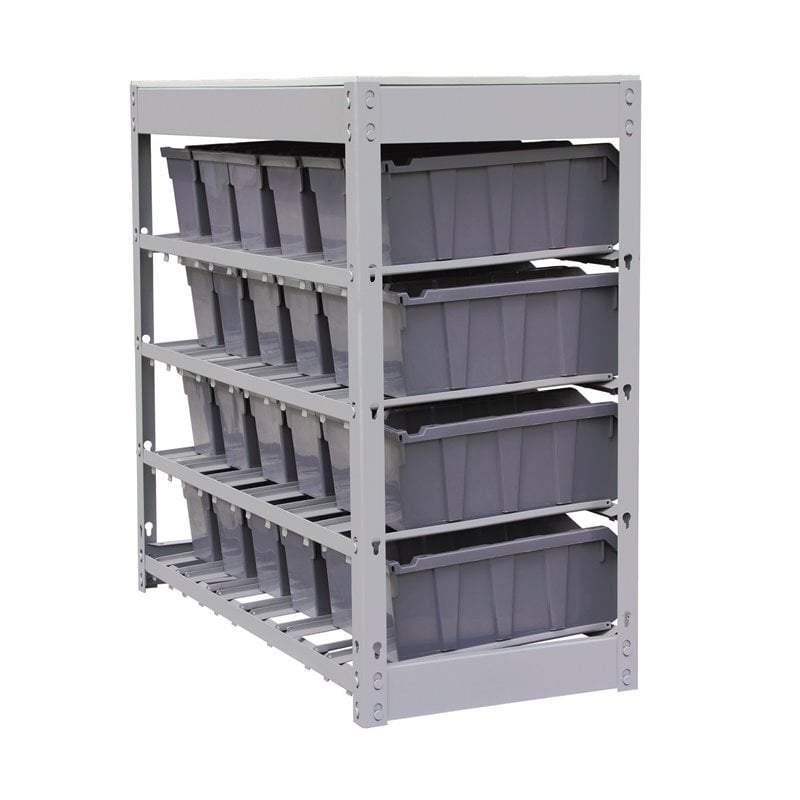 King's Rack 4-Tier Metal Organizer Shelving Rack with 24 Bins in Gray