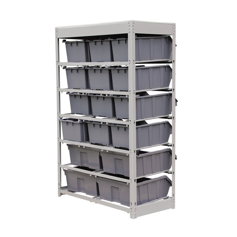 King's Rack 6-Tier Metal Organizer Shelving Rack with 16 Bins in Gray