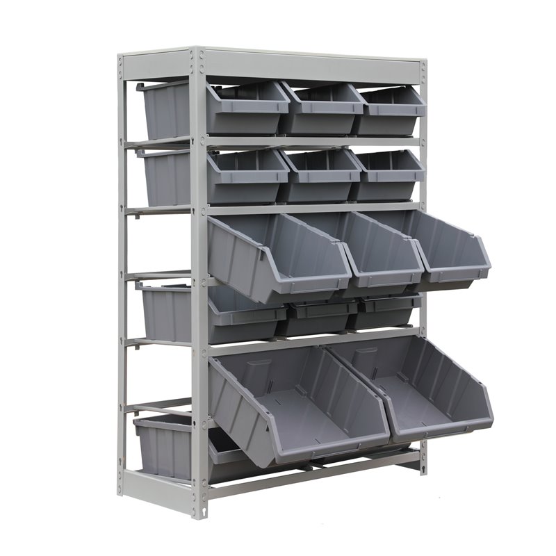 King's Rack 6-Tier Metal Organizer Shelving Rack with 16 Bins in Gray