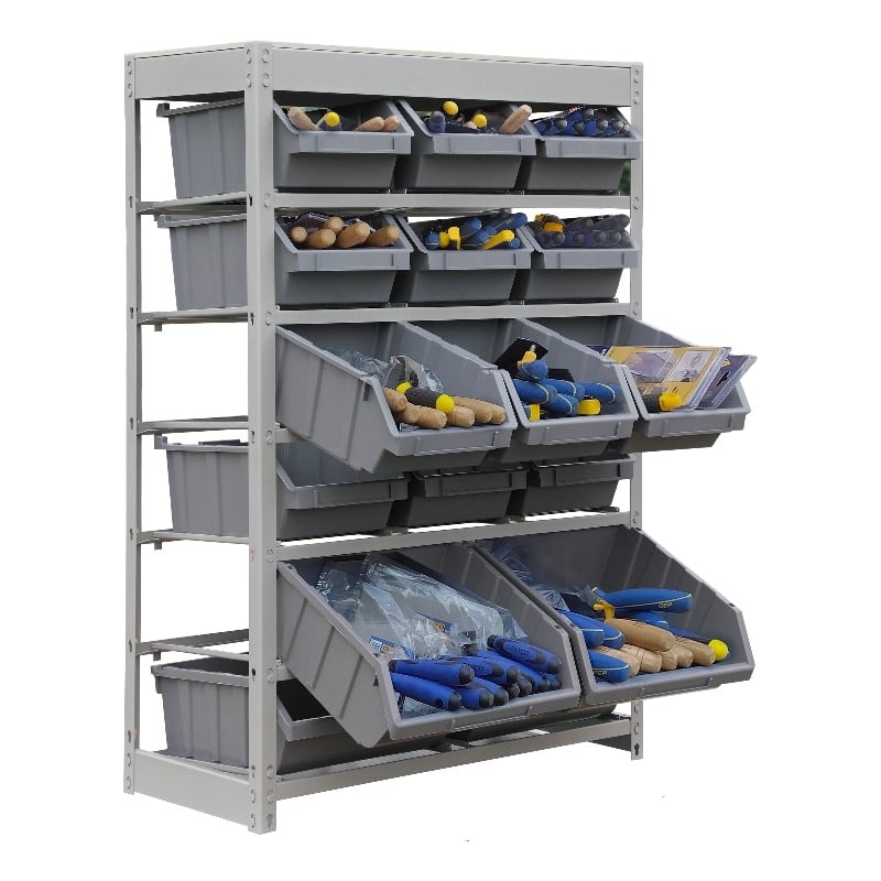 King's Rack 6-Tier Metal Organizer Shelving Rack with 16 Bins in Gray