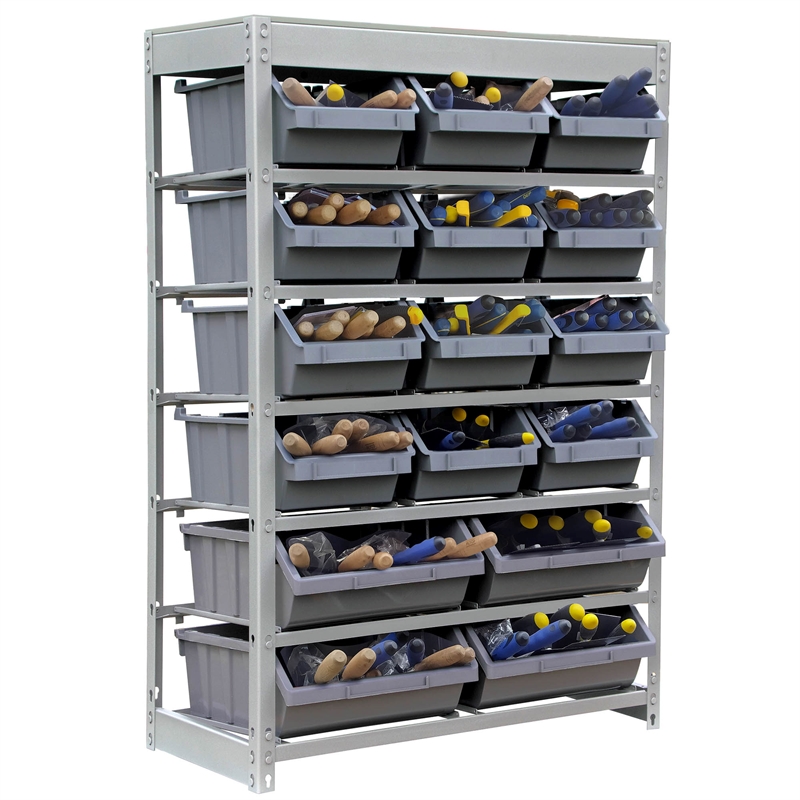 King's Rack 6-Tier Metal Organizer Shelving Rack with 16 Bins in Gray