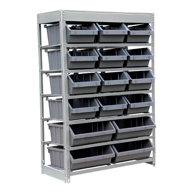 King's Rack 6-Tier Metal Organizer Shelving Rack with 16 Bins in Gray