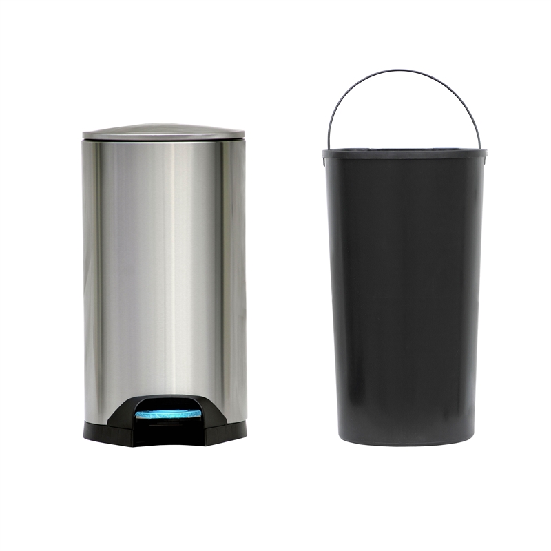 13 Gallon / 50 Liter Brushed Stainless Steel Silver Color Step-on Trash Can