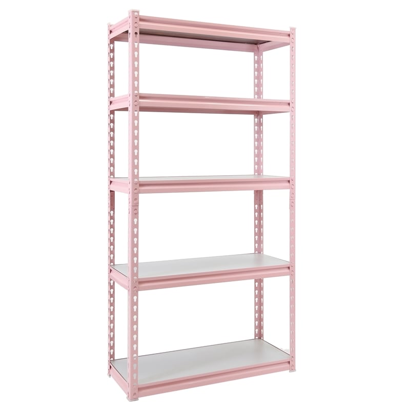 King's Rack 5-Tier Metal Boltless Storage Shelving in Pink/Wooden