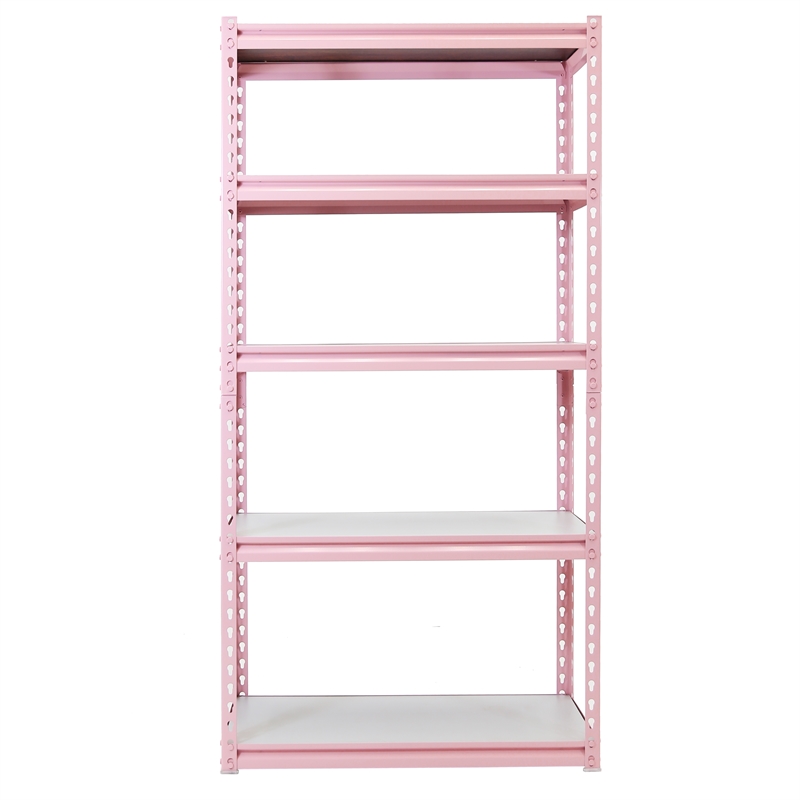 King's Rack 5-Tier Metal Boltless Storage Shelving in Pink/Wooden