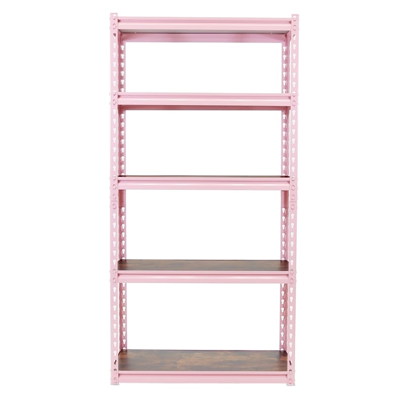 King's Rack 5-Tier Metal Boltless Storage Shelving in Pink/Wooden