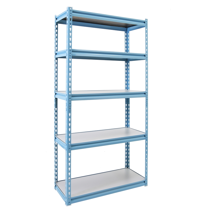 King's Rack 5-Tier Metal Boltless Storage Shelving in Blue & Wooden