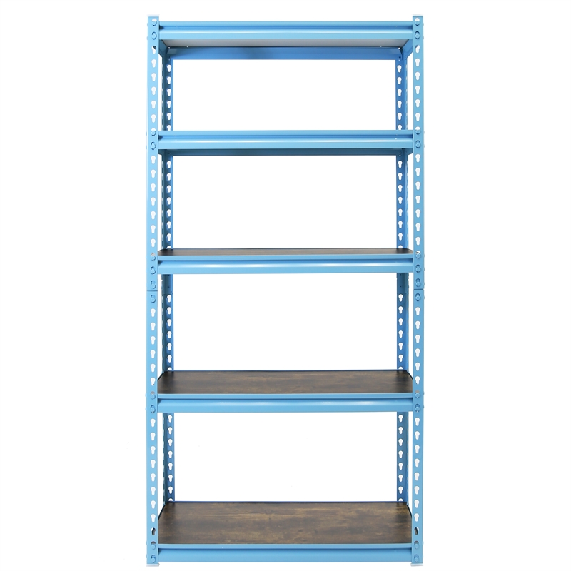 King's Rack 5-Tier Metal Boltless Storage Shelving in Blue & Wooden