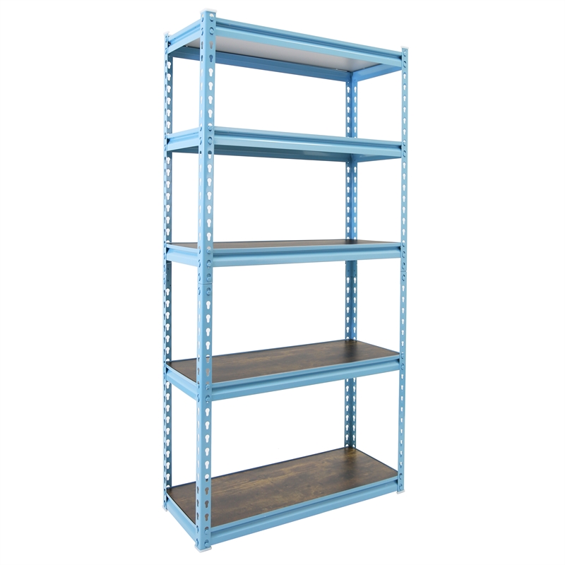 King's Rack 5-Tier Metal Boltless Storage Shelving in Blue & Wooden