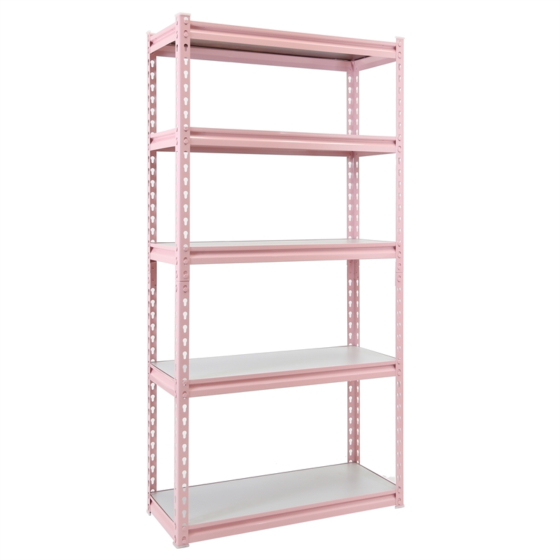 King's Rack 5-Tier Metal Boltless Storage Shelving in Pink & Wooden