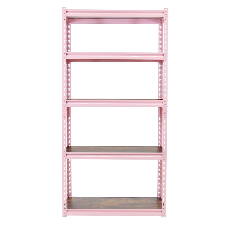 King's Rack 5-Tier Metal Boltless Storage Shelving in Pink & Wooden