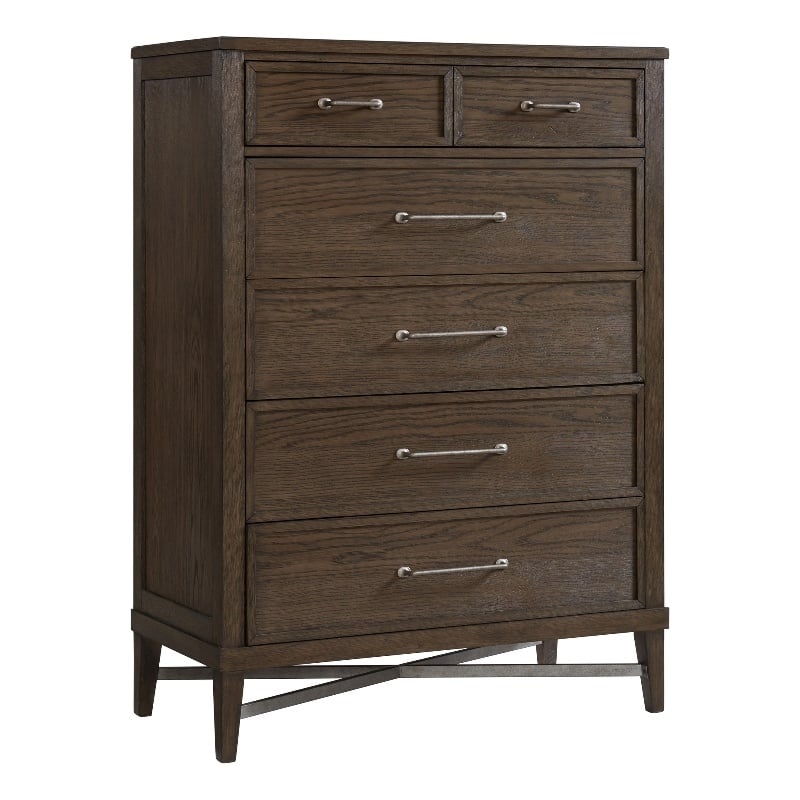 Intercon Furniture Preston Bedroom 5-Drawer Transitional Wood/Metal Chest in Oak